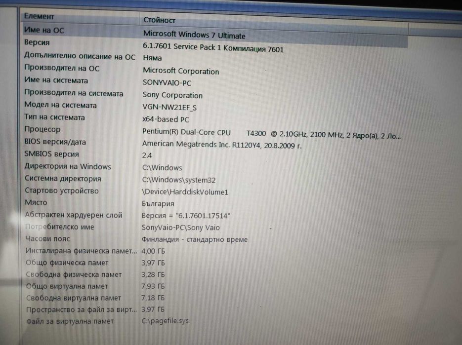 Лаптоп Sony Vaio VGN-NW21EF
