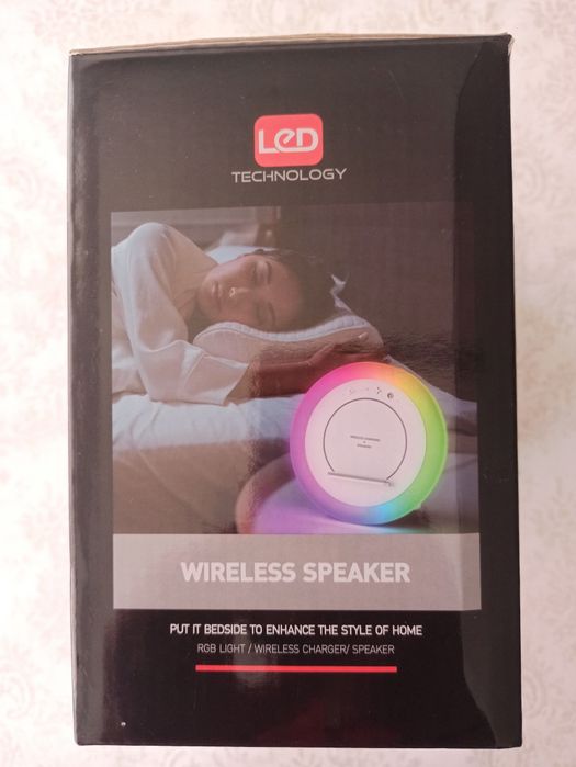 Нощна лампа Bluetooth високоговорител със светлина, безжично зарядно,