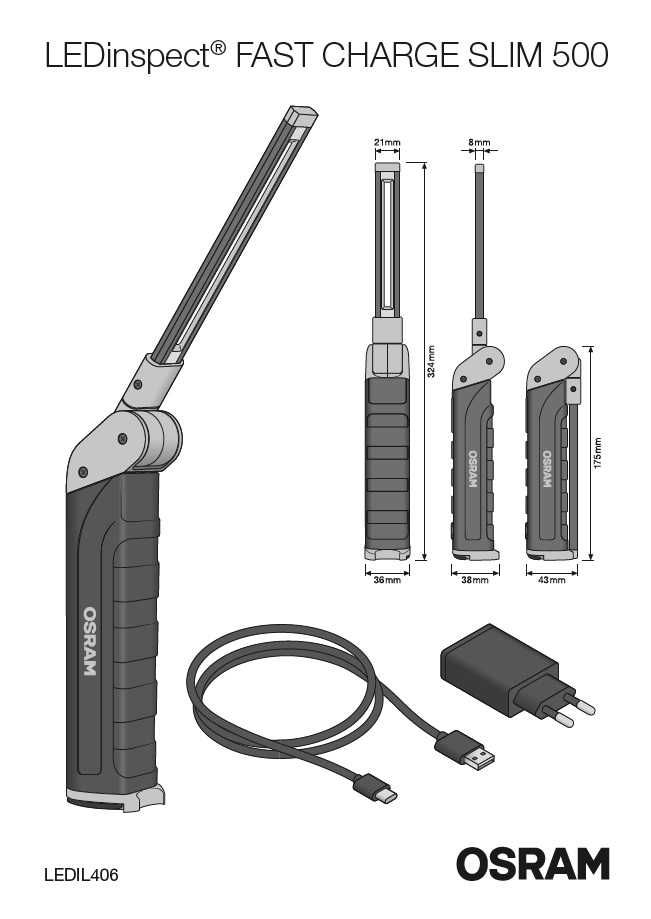 OSRAM LEDinsp FastCHARGE SLIM500-компактна сервизна лампа 500lm/Li-ion