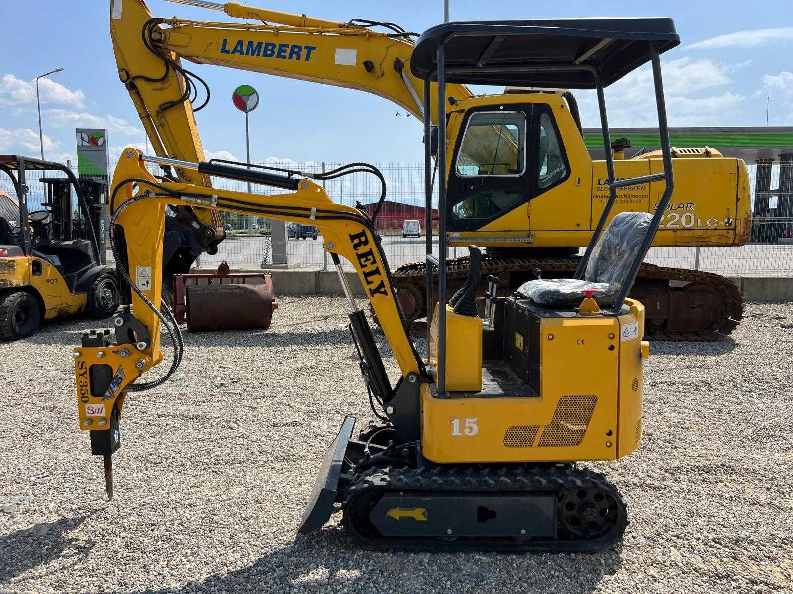 Miniexcavator Rely R15 - 1 Tona , 10 Hp , picamer +cupa (Nou) cu Video