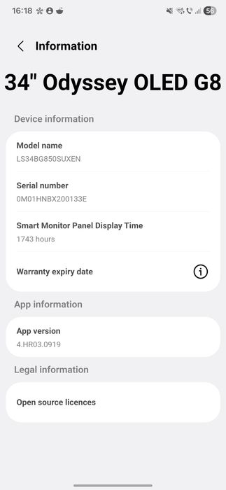 Samsung Odyssey G8 – 34”, smart, OLED, 175Hz, stare impecabila, garant