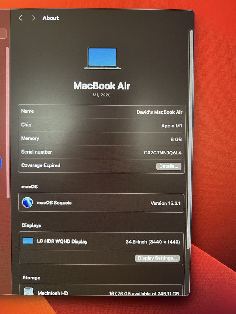 MacBook Air M1 2020 – 8GB RAM / 256GB SSD – със счупен дисплей