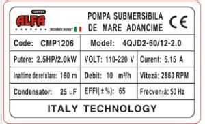 Pompa apa submersibila ALFA 7* ITALY 12 turbine, suruburi inox, H160m