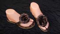Papuci dama flip-flops eleganti casual slapi femei floare satin maro