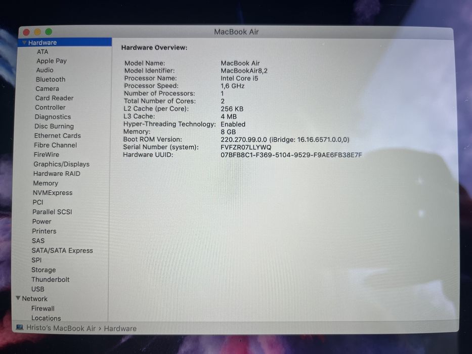 Macbook air 8.2  13 inch 8 GB RAM 128 GB - 11.12.2019