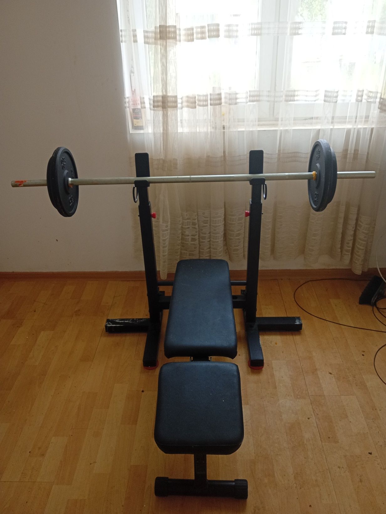 Set haltere + bancă piept, totul complet