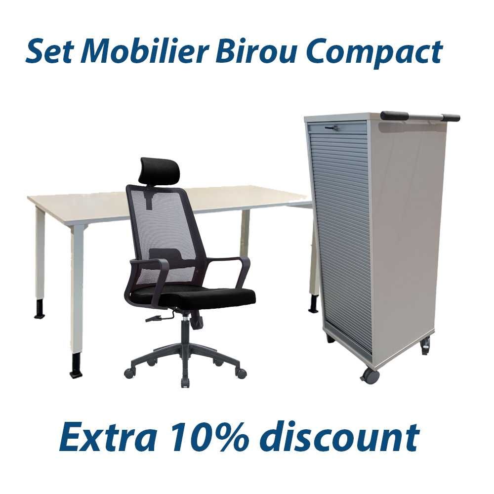 Set Mobilier Birou Compact: Scaun, Masa 120x80 cm si Fiset Pe Roti