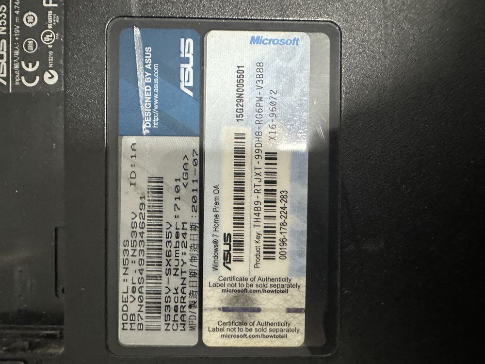 Dezmembrez laptop Asus N53S SN/SV- preturi mici,problema placa de baza