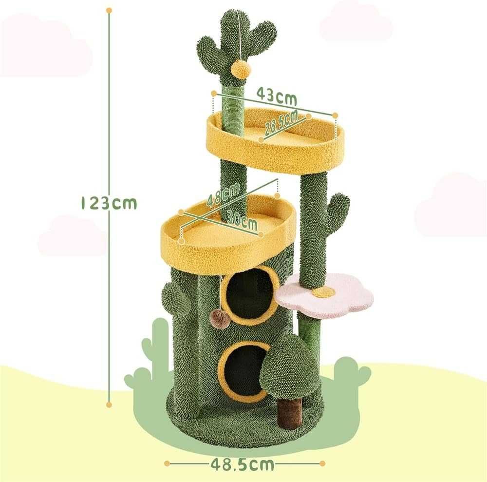 Ansamblu de joaca pentru pisici Modern Cactus , 123 cm , verde/galben