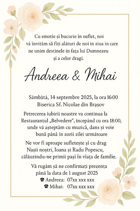 Invitatii nunta/botez/zile de nastere