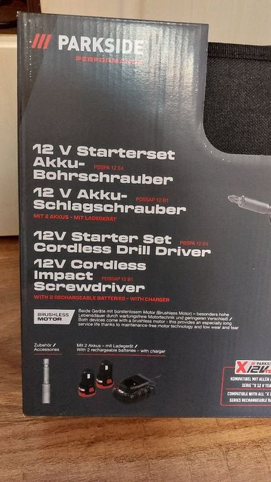 Set mașină de gaurit/insurubat și mașină cu impact Parkside 12 v