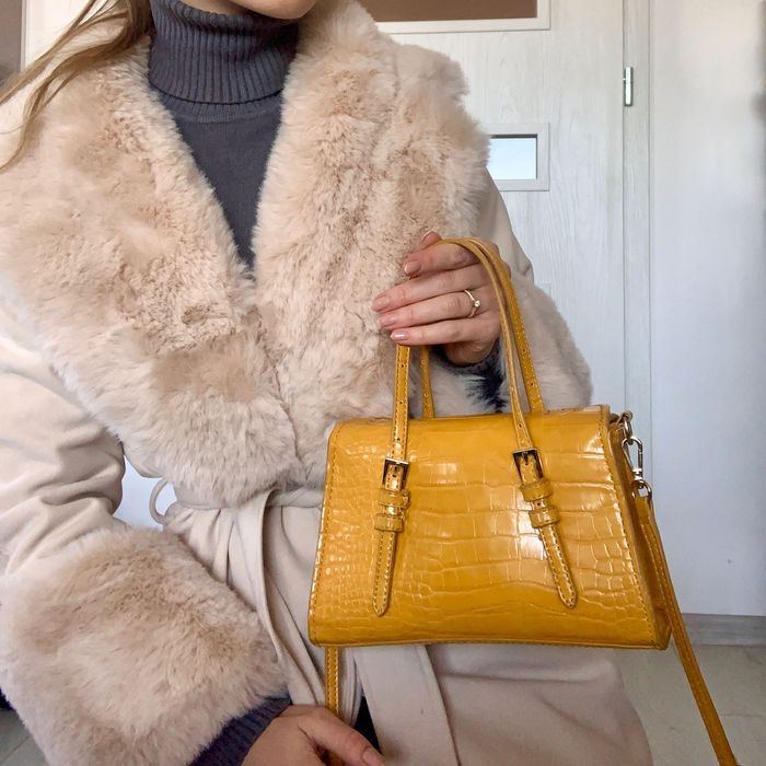 Zara жълта чанта, Пухено палто Размер М