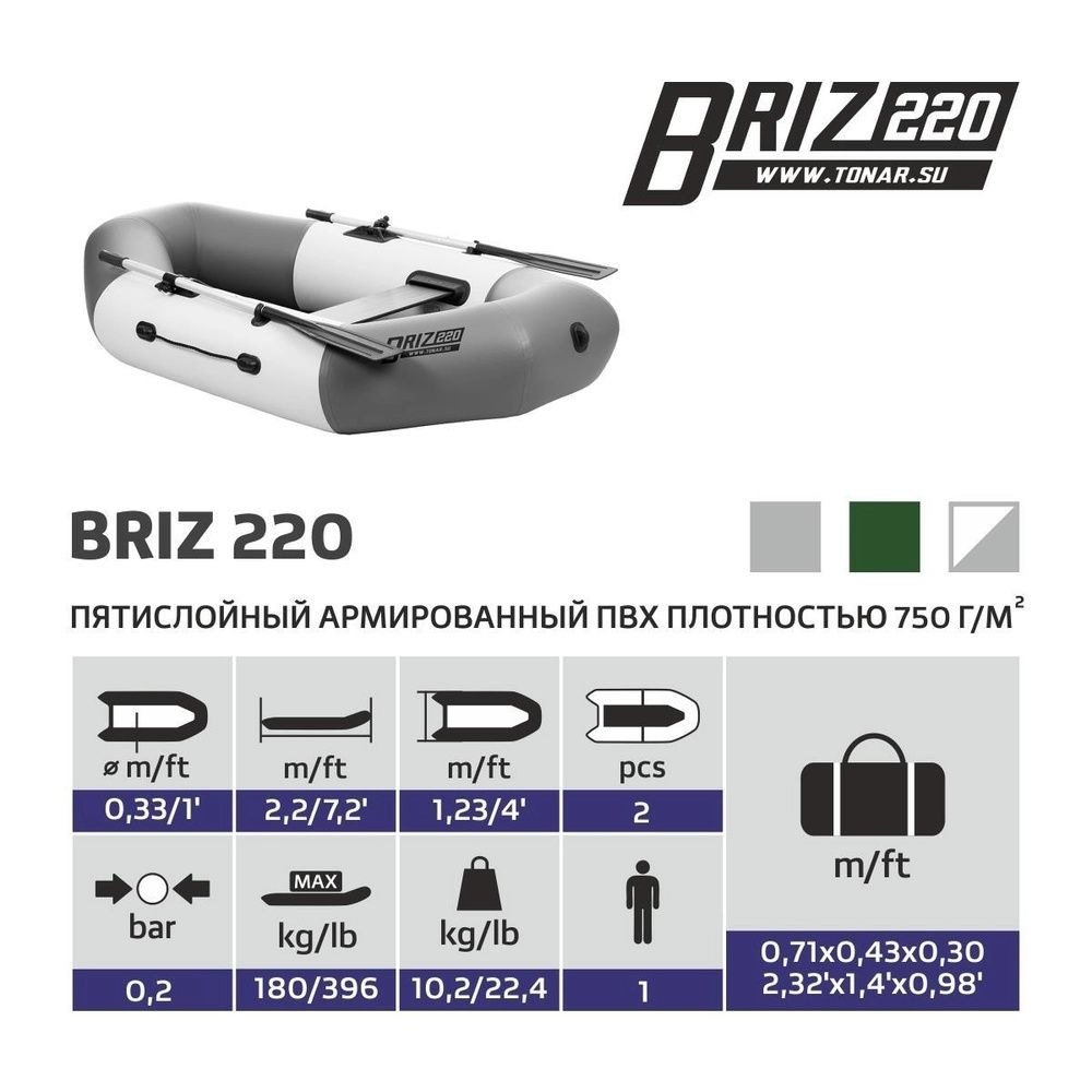 Лодка Тонар Бриз 220 (бело/серый)/Boat BRIZ 220N (white/gray)