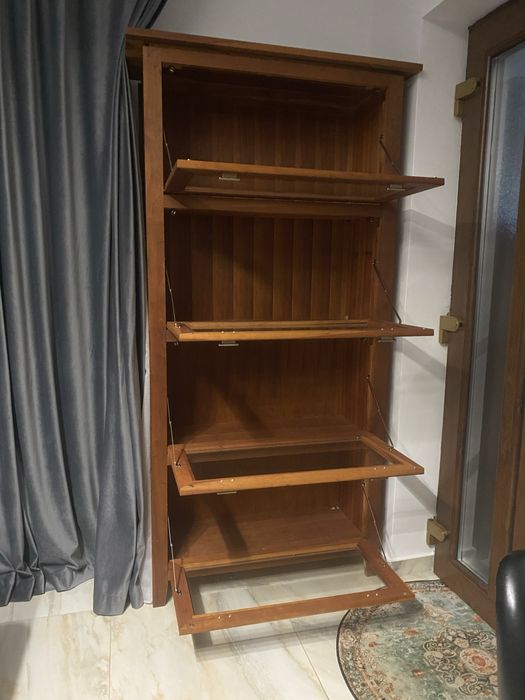 Servanta, vitrina, dulap cu geamuri lemn masiv de tec 80% 190x100x40cm