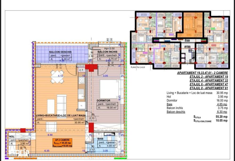 Apartament, semidecomandat, 65.80mp, cartier Cornitoiu, zona Liceul Bi