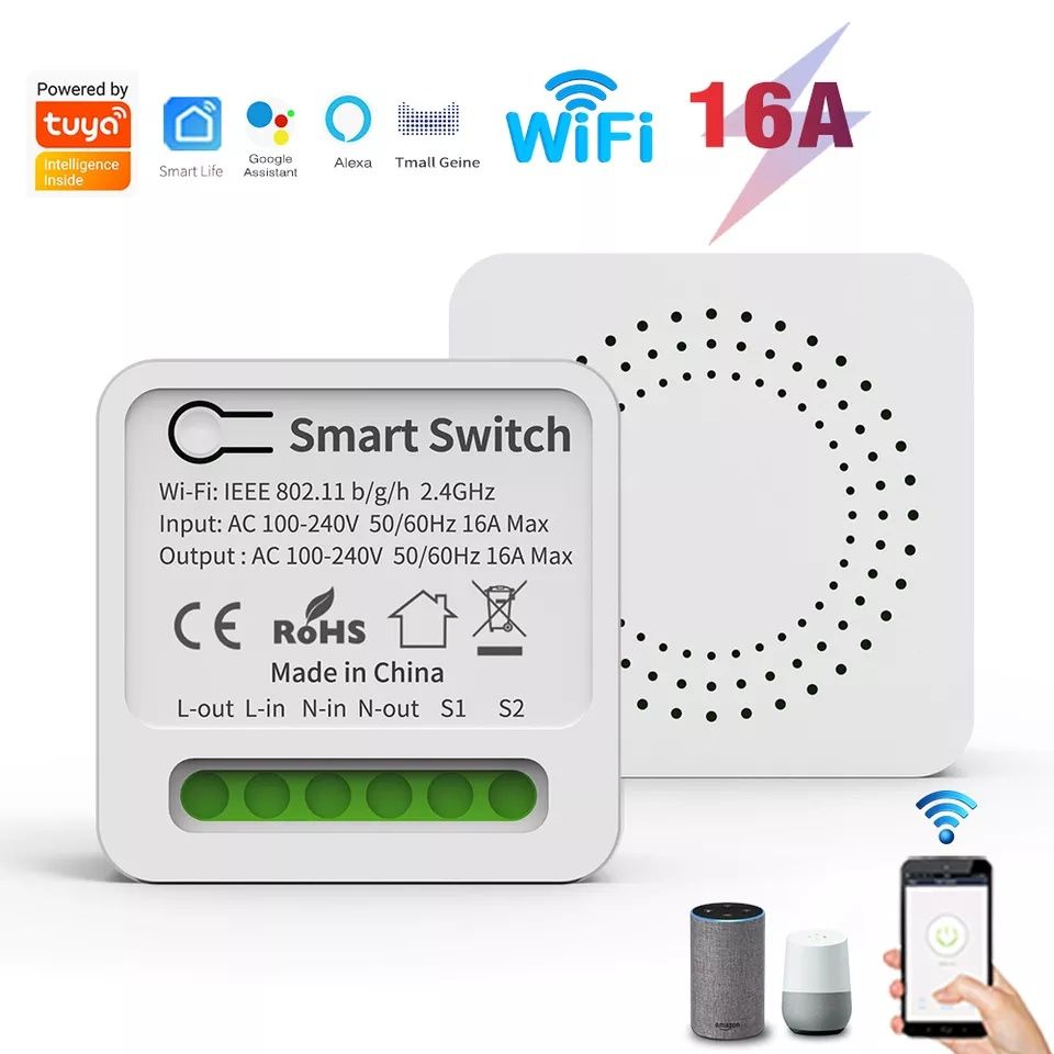 Tuya Smart/Smart Life 16A WiFi мини-превключвател (без енергиен отчет)