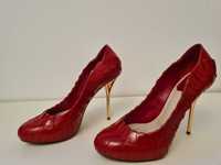 Pantofi Dior - Serpent Red Leather Gold Heel Pumps 37