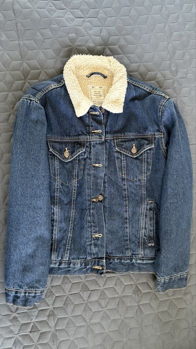 Дамско дънково яке с подплата от каракул