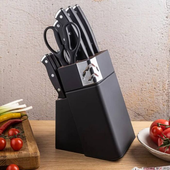 Set de cutite 13 piese, cu ascutitor si suport, otel inoxidabil,
