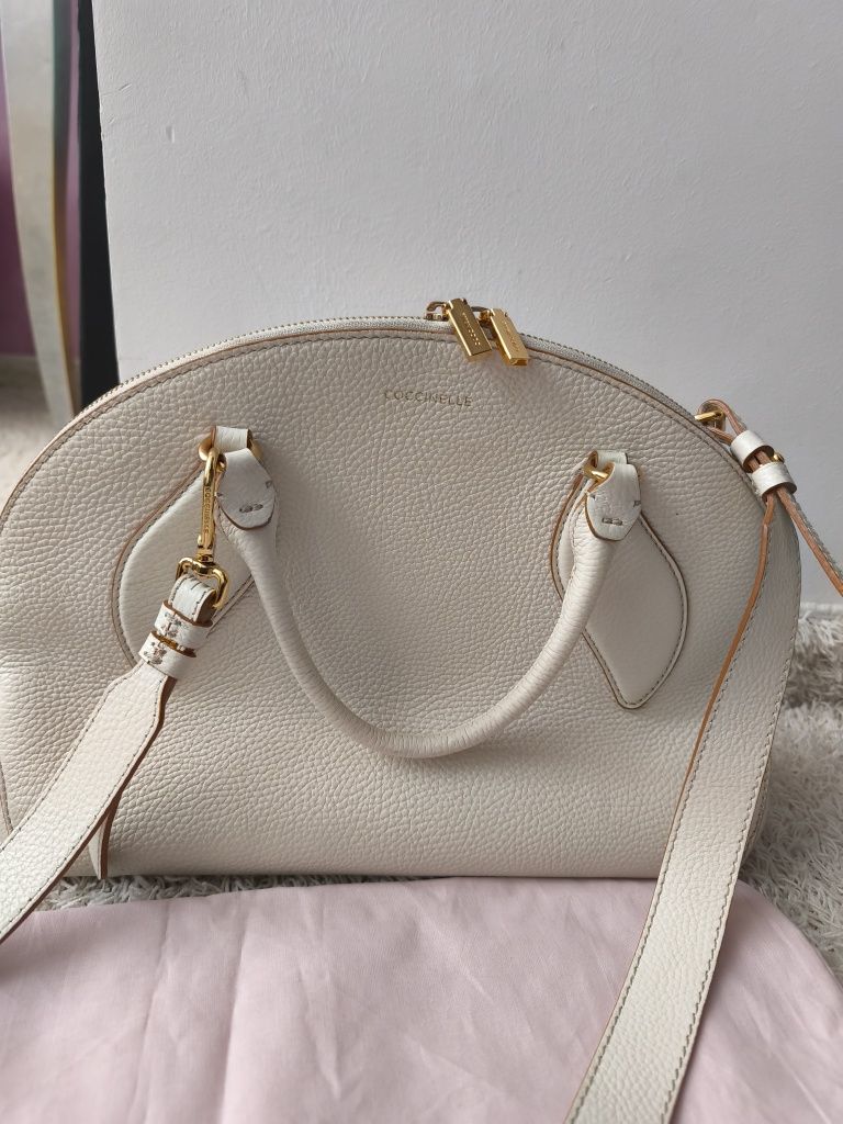 Geanta coccinelle piele alba mare