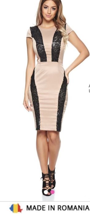 Rochie de ocazie cu paiete / pe negru si bej