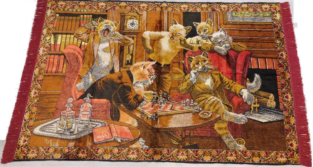 Carpeta Persana Originala ce Reprezita o Partida de Sah cu Rasi