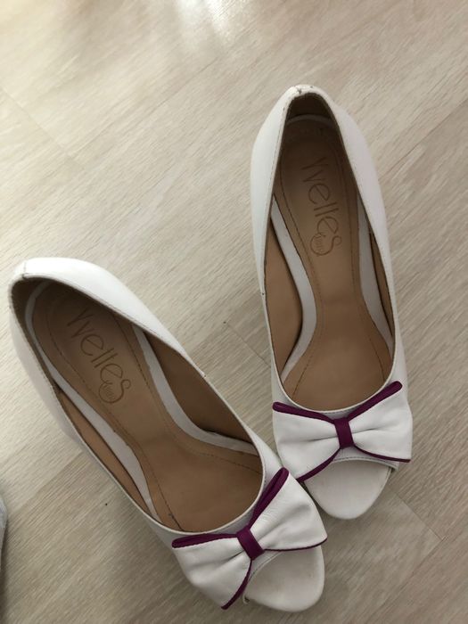 Pantofi piele alb cu mov