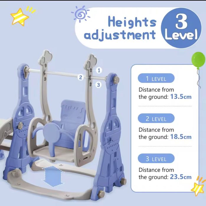 Детска Пързалка 4 в 1 Люлка стълба Баскетболен кош Чисто нова