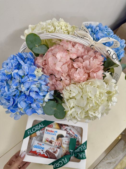 Корзина с гортензиями