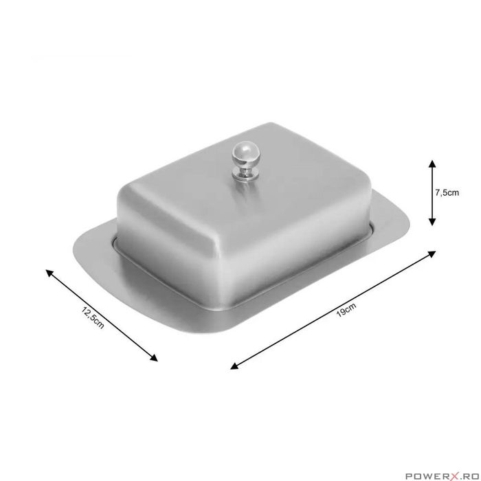 Untiera din inox, cu capac, 19x12,5x1cm, cutie pentru unt, Kinghoff