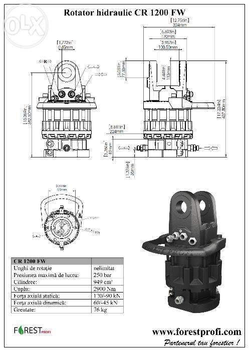 Rotator hidraulic 12 tone (CR-1200FW) cu flansa pentru graifer