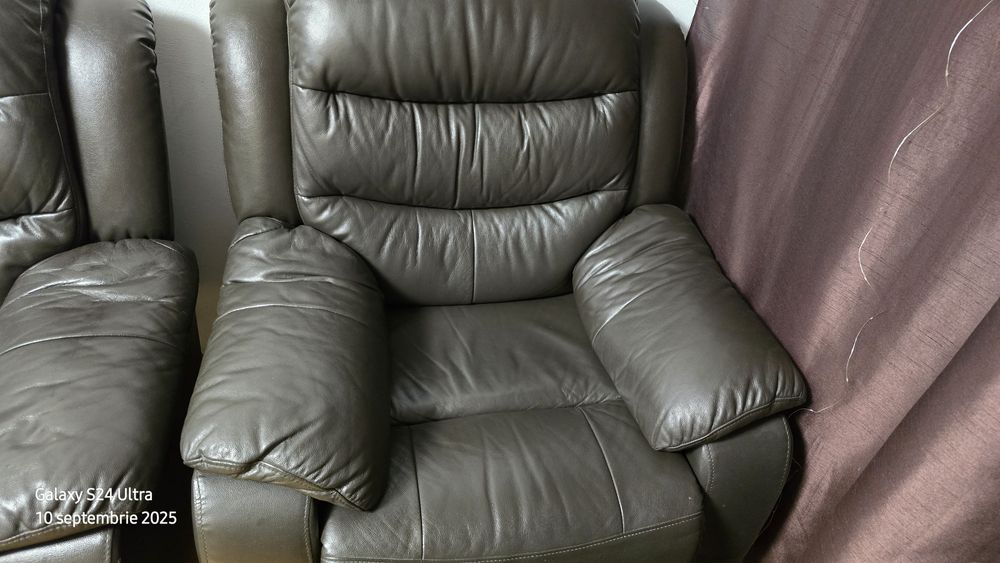 Set canapea 3 locuri + 2 fotolii recliner pret pe bucata piele eco