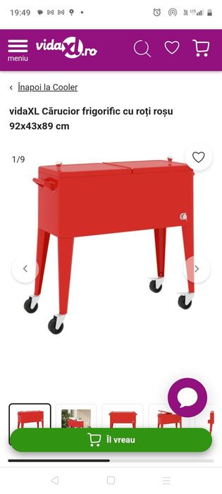 Cărucior frigorifice cu roti culoarea roșu dim 92 x 43 x89 cm nou