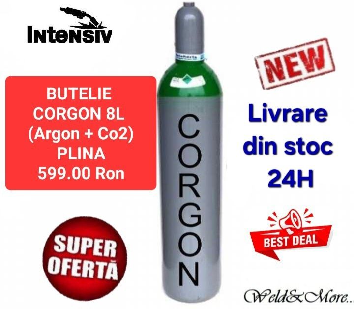 Butelie CORGON (Co2+Argon) PLINA 8L , 200Bari - pentru sudura MIG-MAG