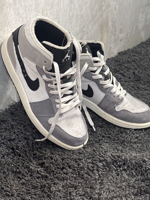 Air Jordan 1 Mid Trainers Cement Grey Black White Tech Grey Sail