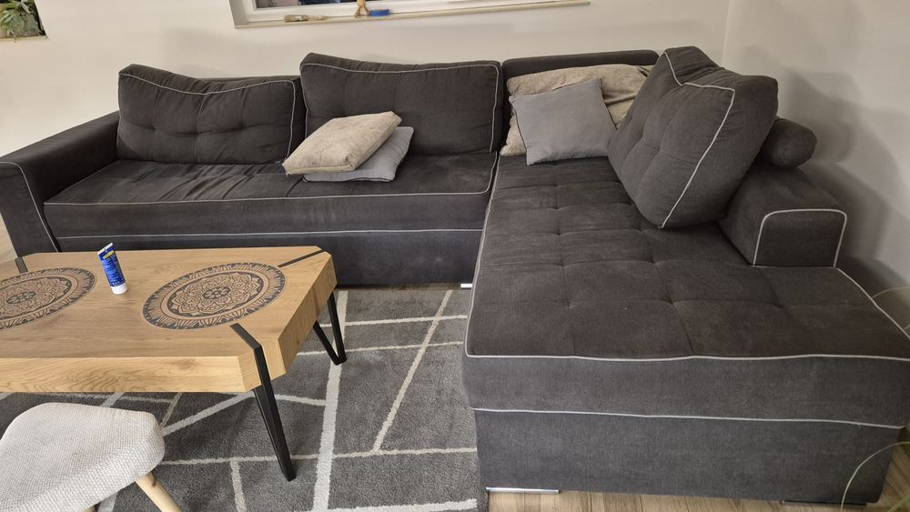 Диван ъглов тъмносива дамаска