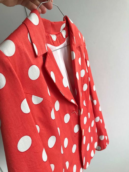 Haină Sacou De Damă Roșu cu Buline Albe