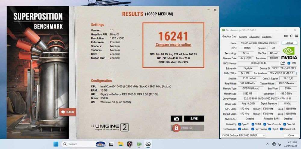Unitate PC Intel Core i5 10400+16Gb DDR4+nVidia RTX 2060 Super 8Gb