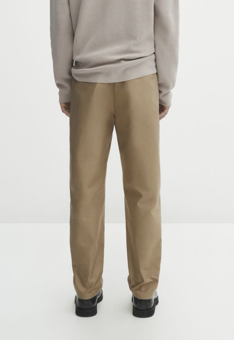 Pantaloni Massimo Dutti, cu curea, bej/kaki