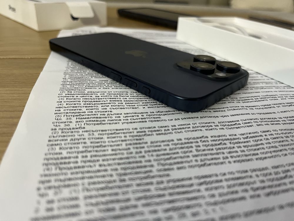 Бартер iPhone 15 pro max 256 black 95% гаранция Йетел 26 месеца