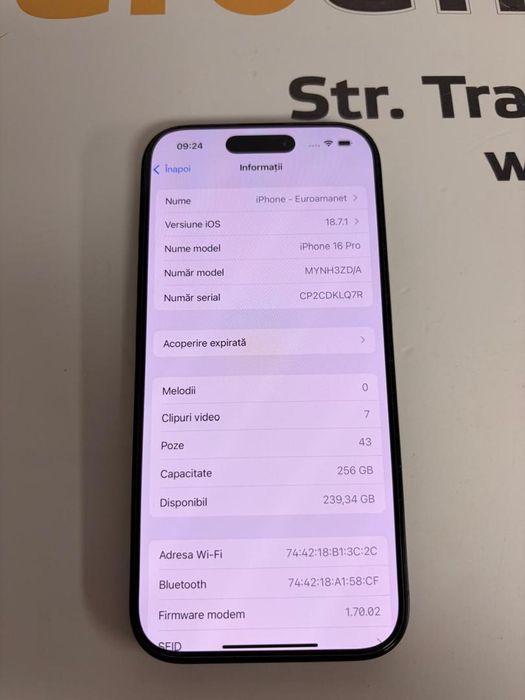 Telefon APPLE iPhone 16 Pro 5G, 256GB, Black Titanium bat.91% -T-