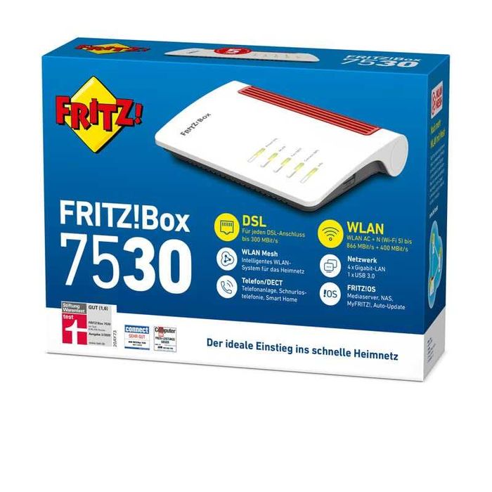 Нов мострен AVM FRITZ!Box 7530 WLAN AC+N рутер (DSL/VDSL 866 MBit/s ..