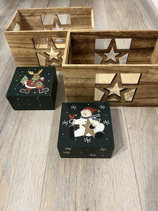 4 cutii lemn X-mas