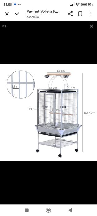 Cusca,colivie,voliera pasari Pawhut 160 cm – Mobila cu Stinghii & Tavi