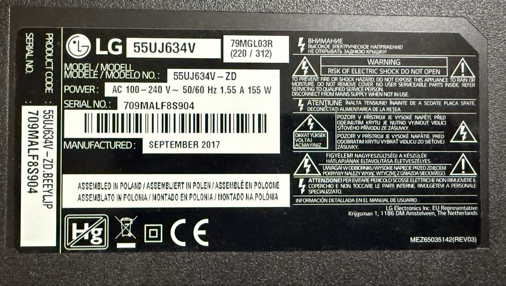 Tv Lg 55UJ634V display lovit 139cm Smart