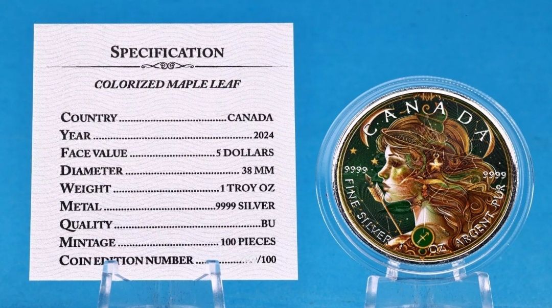 Сребърна монета Canada 1 OZ Silver зодия Стрелец    
1 OZ  Silver Aust