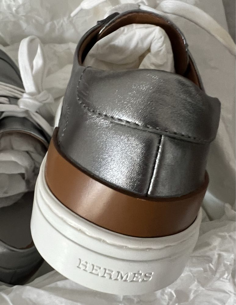 Sneakers dama Hermes Deep metallic silver,produs original.