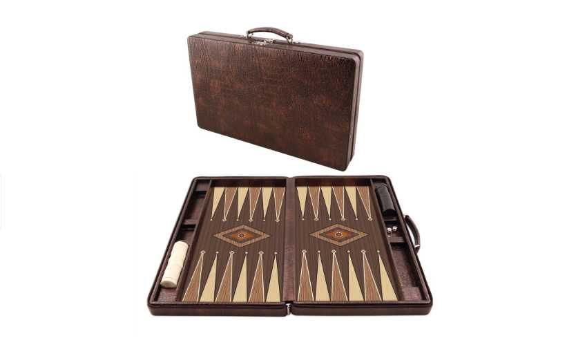 Joc de table de lux, cutie de piele Maro tip crocodil 48cm