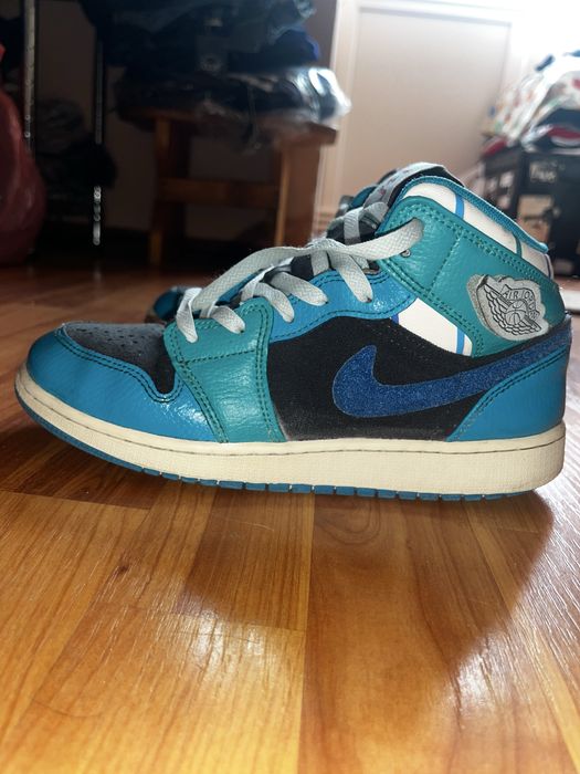 Adidasi Nike Air Jordan 1 Mid GS Black Aqua Blue