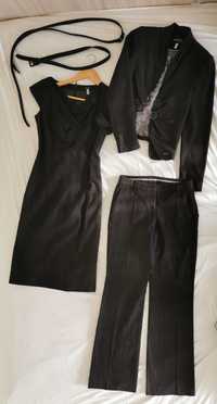 Дамски марков комплект S от 3 части рокля, сако и панталон с 2 колана